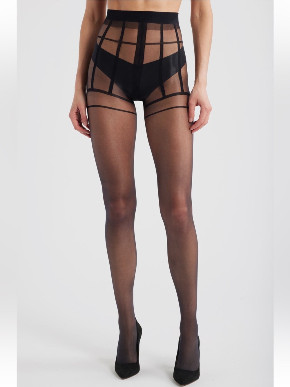 Nordstrom Sheer Geometric Corset Striped Control Tights SZ- S-M